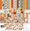 Fall Fun Paper & Sticker Kit, high resolution cover image, showing 12x12 scrapbook paper and coordinating stickers for scrapbook layouts, photo albums, memory keeping, cards, and paper crafts. Buyer theme: Fall & Autumn 12x12 Scrapbook Paper & Sticker Kit. Fall Fun Paper & Sticker Kit with pumpkins, sunflowers, leaves, pinecones, grateful titles, journaling cards and coordinating autumn patterns. Coordinating patterns include Fall gingham checks, Pumpkin and leaf tosses, Sunflower floral prints