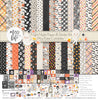 Fright Night Paper & Sticker Kit, high resolution cover image, showing 12x12 scrapbook paper and coordinating stickers for scrapbook layouts, photo albums, memory keeping, cards, and paper crafts. Buyer theme: Cute Halloween 12x12 Scrapbook Paper & Sticker Kit. 12x12 Fright Night Paper & Sticker Kit with 39 cute Halloween paper designs, 3x4 and 4x4 element sheets and a coordinating spooky-cute sticker sheet