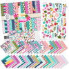 Fun in the Sun Paper & Sticker Kit, main product image, showing 12x12 scrapbook paper and coordinating stickers for scrapbook layouts, photo albums, memory keeping, cards, and paper crafts. Buyer theme: Tropical Vacation Scrapbook Paper & Sticker Kit. Fun in the Sun Paper & Sticker Kit with tropical flowers, palms, dolphins, sea turtles, flamingos, birds, starfish, beach titles and bright coordinating patterns