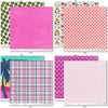 Fun in the Sun Paper & Sticker Kit, paper & sticker kit paper patterns 15 through 22 preview, showing 12x12 scrapbook paper and coordinating stickers for scrapbook layouts, photo albums, memory keeping, cards, and paper crafts. Buyer theme: Tropical Vacation Scrapbook Paper & Sticker Kit. Fun in the Sun Paper & Sticker Kit with tropical flowers, palms, dolphins, sea turtles, flamingos, birds, starfish, beach titles and bright coordinating patterns
