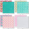 Fun in the Sun Paper & Sticker Kit, paper & sticker kit paper patterns 31 through 38 preview, showing 12x12 scrapbook paper and coordinating stickers for scrapbook layouts, photo albums, memory keeping, cards, and paper crafts. Buyer theme: Tropical Vacation Scrapbook Paper & Sticker Kit. Fun in the Sun Paper & Sticker Kit with tropical flowers, palms, dolphins, sea turtles, flamingos, birds, starfish, beach titles and bright coordinating patterns