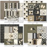 Generations of Love Monthly Subscription Box - Premium + 6x6. complete product presentation with the strongest family heritage theme, coordinating colors, and featured artwork. coordinating scrapbook bundle with 12x12 paper, 6x6 paper, cardstock, die cuts, and stickers. featuring cream and black butterflies, olive lattice pattern, sage green. for genealogy pages.