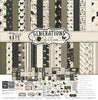 Generations of Love Monthly Subscription Box - Premium + 6x6. square product cover showing the Generations of Love title, vintage family papers, florals, birds, butterflies, and neutral palette. 12x12 paper and sticker kit with coordinating double-sided papers, family title stickers, florals, birds, butterflies, frames, and neutral heritage patterns. featuring birds on leafy branches, black botanical paper, ivory. for heritage albums.