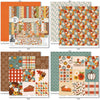 Give Thanks Bundle, 12x12 paper designs cover to 6 preview, showing complete coordinated paper craft set with 12x12 papers, 6x6 papers, cardstock, die cuts, and stickers for layouts, cards, albums, journals, and keepsakes. Buyer theme: Complete Thanksgiving Scrapbook Bundle. Give Thanks complete Thanksgiving scrapbook bundle with 12x12 paper, 6x6 paper, coordinating cardstock, die cuts and stickers