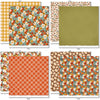 Give Thanks Collection, collection paper patterns 23 through 30 preview, showing coordinated Paper & Sticker Kit, full-size Die Cuts, and Sticker Sheet for scrapbook layouts, memory albums, cards, journals, and keepsakes. Buyer theme: Coordinated Thanksgiving Scrapbook Collection. Give Thanks coordinated Thanksgiving scrapbook collection with 12x12 paper, die cuts and a sticker sheet