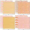 Groovy Paper & Sticker Kit, paper & sticker kit paper patterns 23 through 30 preview, showing 12x12 scrapbook paper and coordinating stickers for scrapbook layouts, photo albums, memory keeping, cards, and paper crafts. Buyer theme: Retro Summer & 70s Scrapbook Paper & Sticker Kit. Groovy Paper & Sticker Kit with smiling daisies, sunshine, palm trees, smiley faces, retro florals, checkerboards and warm coral, peach, yellow, pink and brown patterns