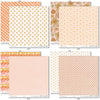 Groovy Paper & Sticker Kit, paper & sticker kit paper patterns 31 through 38 preview, showing 12x12 scrapbook paper and coordinating stickers for scrapbook layouts, photo albums, memory keeping, cards, and paper crafts. Buyer theme: Retro Summer & 70s Scrapbook Paper & Sticker Kit. Groovy Paper & Sticker Kit with smiling daisies, sunshine, palm trees, smiley faces, retro florals, checkerboards and warm coral, peach, yellow, pink and brown patterns