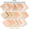 Groovy Paper & Sticker Kit, paper and sticker kit spread out image, showing 12x12 scrapbook paper and coordinating stickers for scrapbook layouts, photo albums, memory keeping, cards, and paper crafts. Buyer theme: Retro Summer & 70s Scrapbook Paper & Sticker Kit. Groovy Paper & Sticker Kit with smiling daisies, sunshine, palm trees, smiley faces, retro florals, checkerboards and warm coral, peach, yellow, pink and brown patterns