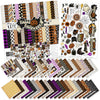 Happy Halloween Paper & Sticker Kit, main product image, showing 12x12 scrapbook paper and coordinating stickers for scrapbook layouts, photo albums, memory keeping, cards, and paper crafts. Buyer theme: Vintage Halloween Paper & Sticker Kit. 12x12 Happy Halloween Paper & Sticker Kit with 39 vintage Halloween paper designs, 3x4 and 4x6 element sheets and a coordinating retro spooky sticker sheet