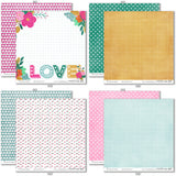 Happy Valentines Day Paper & Sticker Kit, paper & sticker kit paper patterns 31 through 38 preview, showing 12x12 scrapbook paper and coordinating stickers for scrapbook layouts, photo albums, memory keeping, cards, and paper crafts. Buyer theme: Valentine 12x12 Scrapbook Paper & Stickers. 12x12 Happy Valentines Day Paper & Sticker Kit with romantic patterned papers, element cards and coordinating Valentine stickers