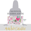 Happy Valentines Day Paper & Sticker Kit, size guide image, showing 12x12 scrapbook paper and coordinating stickers for scrapbook layouts, photo albums, memory keeping, cards, and paper crafts. Buyer theme: Valentine 12x12 Scrapbook Paper & Stickers. 12x12 Happy Valentines Day Paper & Sticker Kit with romantic patterned papers, element cards and coordinating Valentine stickers. Color palette includes Hot pink, blush pink, aqua, emerald teal, mustard gold, charcoal black and white