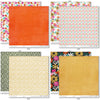 Hello Fall Paper & Sticker Kit, paper & sticker kit paper patterns 23 through 30 preview, showing 12x12 scrapbook paper and coordinating stickers for scrapbook layouts, photo albums, memory keeping, cards, and paper crafts. Buyer theme: Fall & Autumn Scrapbook Paper & Sticker Kit. Hello Fall Paper & Sticker Kit with pumpkins, gourds, autumn leaves, bright florals, checkerboards, houndstooth and colorful fall phrases in orange, pink, aqua, teal, mustard, green, cream and black