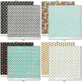 Hello Fall Paper & Sticker Kit, paper & sticker kit paper patterns 31 through 38 preview, showing 12x12 scrapbook paper and coordinating stickers for scrapbook layouts, photo albums, memory keeping, cards, and paper crafts. Buyer theme: Fall & Autumn Scrapbook Paper & Sticker Kit. Hello Fall Paper & Sticker Kit with pumpkins, gourds, autumn leaves, bright florals, checkerboards, houndstooth and colorful fall phrases in orange, pink, aqua, teal, mustard, green, cream and black