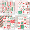 Holiday Cheer Paper & Sticker Kit, 12x12 paper designs cover to 6 preview, showing 12x12 scrapbook paper and coordinating stickers for scrapbook layouts, photo albums, memory keeping, cards, and paper crafts. Buyer theme: Christmas Scrapbook Paper & Sticker Kit for Memories. Holiday Cheer Paper & Sticker Kit with Santa, gingerbread, candy canes, stockings, ornaments, presents, wreaths, cocoa, snowflakes and festive Christmas patterns