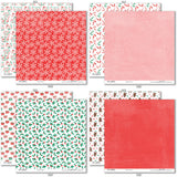 Holiday Cheer Paper & Sticker Kit, paper & sticker kit paper patterns 15 through 22 preview, showing 12x12 scrapbook paper and coordinating stickers for scrapbook layouts, photo albums, memory keeping, cards, and paper crafts. Buyer theme: Christmas Scrapbook Paper & Sticker Kit for Memories. Holiday Cheer Paper & Sticker Kit with Santa, gingerbread, candy canes, stockings, ornaments, presents, wreaths, cocoa, snowflakes and festive Christmas patterns