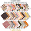 It's Spooky Season Bundle, paper and sticker kit spread out image, showing complete coordinated paper craft set with 12x12 papers, 6x6 papers, cardstock, die cuts, and stickers for layouts, cards, albums, journals, and keepsakes. Buyer theme: Complete Halloween Scrapbook Craft Bundle. It's Spooky Season complete scrapbook bundle with 12x12 Double-Sided Paper, 6x6 Double-Sided Paper, Linen Printed Smooth Cardstock, Die Cuts and one Sticker Sheet