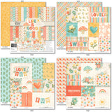 Life is Good Paper & Sticker Kit, 12x12 paper designs cover to 6 preview, showing 12x12 scrapbook paper and coordinating stickers for scrapbook layouts, photo albums, memory keeping, cards, and paper crafts. Buyer theme: Everyday Memories Scrapbook Paper & Sticker Kit. Life is Good Paper & Sticker Kit with cheerful florals, mushrooms, cherries, rainbows, clouds, suns, hearts, positive words and coordinated pastel patterns