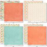 Life is Good Paper & Sticker Kit, paper & sticker kit paper patterns 23 through 30 preview, showing 12x12 scrapbook paper and coordinating stickers for scrapbook layouts, photo albums, memory keeping, cards, and paper crafts. Buyer theme: Everyday Memories Scrapbook Paper & Sticker Kit. Life is Good Paper & Sticker Kit with cheerful florals, mushrooms, cherries, rainbows, clouds, suns, hearts, positive words and coordinated pastel patterns