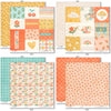 Life is Good Paper & Sticker Kit, paper & sticker kit paper patterns 7 through 14 preview, showing 12x12 scrapbook paper and coordinating stickers for scrapbook layouts, photo albums, memory keeping, cards, and paper crafts. Buyer theme: Everyday Memories Scrapbook Paper & Sticker Kit. Life is Good Paper & Sticker Kit with cheerful florals, mushrooms, cherries, rainbows, clouds, suns, hearts, positive words and coordinated pastel patterns