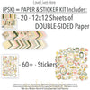 Love Lives Here Paper & Sticker Kit, includes image, showing 12x12 scrapbook paper and coordinating stickers for scrapbook layouts, photo albums, memory keeping, cards, and paper crafts. Buyer theme: Family & Home Scrapbook Paper & Sticker Kit. Love Lives Here Paper & Sticker Kit with warm florals, rosebuds, leafy sprigs, plaid, gingham, dots, stripes and family-and-home titles for meaningful memory pages. Coordinating patterns include Heritage plaid, Botanical floral prints, Polka dots