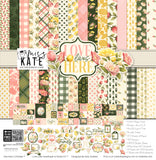 Love Lives Here Paper & Sticker Kit, high resolution cover image, showing 12x12 scrapbook paper and coordinating stickers for scrapbook layouts, photo albums, memory keeping, cards, and paper crafts. Buyer theme: Family & Home Scrapbook Paper & Sticker Kit. Love Lives Here Paper & Sticker Kit with warm florals, rosebuds, leafy sprigs, plaid, gingham, dots, stripes and family-and-home titles for meaningful memory pages