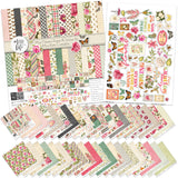May Flowers Paper & Sticker Kit, main product image, showing 12x12 scrapbook paper and coordinating stickers for scrapbook layouts, photo albums, memory keeping, cards, and paper crafts. Buyer theme: Spring Garden Scrapbook Paper & Sticker Kit. 12x12 May Flowers Paper & Sticker Kit with spring floral patterned papers, garden element cards and coordinating botanical stickers. Color palette includes Rose pink, coral, blush, sage green, mint, yellow, orange, cream and charcoal