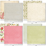 May Flowers Paper & Sticker Kit, paper & sticker kit paper patterns 31 through 38 preview, showing 12x12 scrapbook paper and coordinating stickers for scrapbook layouts, photo albums, memory keeping, cards, and paper crafts. Buyer theme: Spring Garden Scrapbook Paper & Sticker Kit. 12x12 May Flowers Paper & Sticker Kit with spring floral patterned papers, garden element cards and coordinating botanical stickers