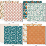 Pumpkin Season Paper & Sticker Kit, paper & sticker kit paper patterns 23 through 30 preview, showing 12x12 scrapbook paper and coordinating stickers for scrapbook layouts, photo albums, memory keeping, cards, and paper crafts. Buyer theme: Fall Scrapbook Paper & Sticker Kit 12x12. 12x12 fall scrapbook paper and sticker kit with pumpkins, cozy icons, harvest colors, and coordinating autumn embellishments. Visible artwork includes pumpkins, hot drink mugs, pie slices, sweaters