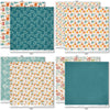 Pumpkin Season Paper & Sticker Kit, paper & sticker kit paper patterns 31 through 38 preview, showing 12x12 scrapbook paper and coordinating stickers for scrapbook layouts, photo albums, memory keeping, cards, and paper crafts. Buyer theme: Fall Scrapbook Paper & Sticker Kit 12x12. 12x12 fall scrapbook paper and sticker kit with pumpkins, cozy icons, harvest colors, and coordinating autumn embellishments. Visible artwork includes hot drink mugs, pie slices, sweaters, blankets
