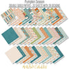 Pumpkin Season Paper & Sticker Kit, paper and sticker kit spread out image, showing 12x12 scrapbook paper and coordinating stickers for scrapbook layouts, photo albums, memory keeping, cards, and paper crafts. Buyer theme: Fall Scrapbook Paper & Sticker Kit 12x12. 12x12 fall scrapbook paper and sticker kit with pumpkins, cozy icons, harvest colors, and coordinating autumn embellishments. Visible artwork includes blankets, autumn leaves, acorns, berry sprigs