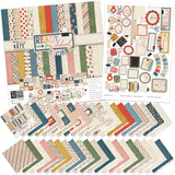 Ready for School Paper & Sticker Kit, main product image, showing 12x12 scrapbook paper and coordinating stickers for family history layouts, genealogy albums, heritage pages, and meaningful memory keeping. Buyer theme: Back to School Scrapbook Paper & Sticker Kit. Ready for School 12x12 Paper & Sticker Kit with double-sided school scrapbook papers, classroom cut-apart elements and coordinating stickers. Color palette includes dusty blue, deep navy blue, apple red