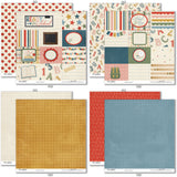 Ready for School Paper & Sticker Kit, paper & sticker kit paper patterns 7 through 14 preview, showing 12x12 scrapbook paper and coordinating stickers for family history layouts, genealogy albums, heritage pages, and meaningful memory keeping. Buyer theme: Back to School Scrapbook Paper & Sticker Kit. Ready for School 12x12 Paper & Sticker Kit with double-sided school scrapbook papers, classroom cut-apart elements and coordinating stickers