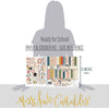Ready for School Paper & Sticker Kit, size guide image, showing 12x12 scrapbook paper and coordinating stickers for family history layouts, genealogy albums, heritage pages, and meaningful memory keeping. Buyer theme: Back to School Scrapbook Paper & Sticker Kit. Ready for School 12x12 Paper & Sticker Kit with double-sided school scrapbook papers, classroom cut-apart elements and coordinating stickers. Color palette includes brick red, blush pink, sage green