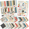 School is Cool Paper & Sticker Kit, main product image, showing 12x12 scrapbook paper and coordinating stickers for scrapbook layouts, photo albums, memory keeping, cards, and paper crafts. Buyer theme: Back to School 12x12 Scrapbook Paper & Sticker Kit. School is Cool Paper & Sticker Kit with apples, books, pencils, crayons, rulers, notebooks, backpacks, classroom titles, stars, plaids and graph-paper patterns