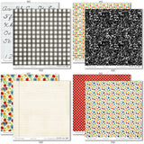 School is Cool Paper & Sticker Kit, paper & sticker kit paper patterns 23 through 30 preview, showing 12x12 scrapbook paper and coordinating stickers for scrapbook layouts, photo albums, memory keeping, cards, and paper crafts. Buyer theme: Back to School 12x12 Scrapbook Paper & Sticker Kit. School is Cool Paper & Sticker Kit with apples, books, pencils, crayons, rulers, notebooks, backpacks, classroom titles, stars, plaids and graph-paper patterns