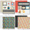 School is Cool Paper & Sticker Kit, paper & sticker kit paper patterns 7 through 14 preview, showing 12x12 scrapbook paper and coordinating stickers for scrapbook layouts, photo albums, memory keeping, cards, and paper crafts. Buyer theme: Back to School 12x12 Scrapbook Paper & Sticker Kit. School is Cool Paper & Sticker Kit with apples, books, pencils, crayons, rulers, notebooks, backpacks, classroom titles, stars, plaids and graph-paper patterns