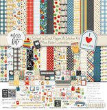 School is Cool Paper & Sticker Kit, high resolution cover image, showing 12x12 scrapbook paper and coordinating stickers for scrapbook layouts, photo albums, memory keeping, cards, and paper crafts. Buyer theme: Back to School 12x12 Scrapbook Paper & Sticker Kit. School is Cool Paper & Sticker Kit with apples, books, pencils, crayons, rulers, notebooks, backpacks, classroom titles, stars, plaids and graph-paper patterns