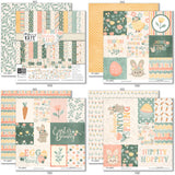 Some Bunny Loves You Paper & Sticker Kit, 12x12 paper designs cover to 6 preview, showing 12x12 scrapbook paper and coordinating stickers for scrapbook layouts, photo albums, memory keeping, cards, and paper crafts. Buyer theme: Easter & Spring Scrapbook Paper Kit. Some Bunny Loves You Paper & Sticker Kit with pastel bunnies, eggs, carrots, tulips, florals, plaid, dots and cheerful Easter and spring titles in peach, mint, sage, yellow and cream