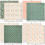 Some Bunny Loves You Paper & Sticker Kit, paper & sticker kit paper patterns 23 through 30 preview, showing 12x12 scrapbook paper and coordinating stickers for scrapbook layouts, photo albums, memory keeping, cards, and paper crafts. Buyer theme: Easter & Spring Scrapbook Paper Kit. Some Bunny Loves You Paper & Sticker Kit with pastel bunnies, eggs, carrots, tulips, florals, plaid, dots and cheerful Easter and spring titles in peach, mint, sage, yellow and cream