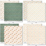 Some Bunny Loves You Paper & Sticker Kit, paper & sticker kit paper patterns 31 through 38 preview, showing 12x12 scrapbook paper and coordinating stickers for scrapbook layouts, photo albums, memory keeping, cards, and paper crafts. Buyer theme: Easter & Spring Scrapbook Paper Kit. Some Bunny Loves You Paper & Sticker Kit with pastel bunnies, eggs, carrots, tulips, florals, plaid, dots and cheerful Easter and spring titles in peach, mint, sage, yellow and cream