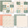 Some Bunny Loves You Paper & Sticker Kit, paper & sticker kit paper patterns 7 through 14 preview, showing 12x12 scrapbook paper and coordinating stickers for scrapbook layouts, photo albums, memory keeping, cards, and paper crafts. Buyer theme: Easter & Spring Scrapbook Paper Kit. Some Bunny Loves You Paper & Sticker Kit with pastel bunnies, eggs, carrots, tulips, florals, plaid, dots and cheerful Easter and spring titles in peach, mint, sage, yellow and cream