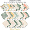 Some Bunny Loves You Paper & Sticker Kit, paper and sticker kit spread out image, showing 12x12 scrapbook paper and coordinating stickers for scrapbook layouts, photo albums, memory keeping, cards, and paper crafts. Buyer theme: Easter & Spring Scrapbook Paper Kit. Some Bunny Loves You Paper & Sticker Kit with pastel bunnies, eggs, carrots, tulips, florals, plaid, dots and cheerful Easter and spring titles in peach, mint, sage, yellow and cream