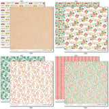 The World Awaits Paper & Sticker Kit, paper & sticker kit paper patterns 31 through 38 preview, showing 12x12 scrapbook paper and coordinating stickers for scrapbook layouts, photo albums, memory keeping, cards, and paper crafts. Buyer theme: Travel & Vacation Scrapbook Paper & Sticker Kit. 12x12 travel paper and sticker kit with tropical florals, maps, vans, airplanes and vacation-themed cut-apart elements. Visible artwork includes road sign, hibiscus flowers, plumeria flowers, monstera leaves