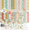 The World Awaits Paper & Sticker Kit, high resolution cover image, showing 12x12 scrapbook paper and coordinating stickers for scrapbook layouts, photo albums, memory keeping, cards, and paper crafts. Buyer theme: Travel & Vacation Scrapbook Paper & Sticker Kit. 12x12 travel paper and sticker kit with tropical florals, maps, vans, airplanes and vacation-themed cut-apart elements. Visible artwork includes plumeria flowers, monstera leaves, palm fronds, airplane