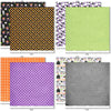 Trick or Treat Paper & Sticker Kit, paper & sticker kit paper patterns 23 through 30 preview, showing 12x12 scrapbook paper and coordinating stickers for scrapbook layouts, photo albums, memory keeping, cards, and paper crafts. Buyer theme: Cute Halloween 12x12 Paper & Sticker Kit. 12x12 Trick or Treat Paper & Sticker Kit with 39 cute Halloween paper designs, 4x4 and 4x6 element sheets and a coordinating spooky-cute sticker sheet