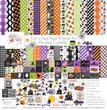 Trick or Treat Paper & Sticker Kit, high resolution cover image, showing 12x12 scrapbook paper and coordinating stickers for scrapbook layouts, photo albums, memory keeping, cards, and paper crafts. Buyer theme: Cute Halloween 12x12 Paper & Sticker Kit. 12x12 Trick or Treat Paper & Sticker Kit with 39 cute Halloween paper designs, 4x4 and 4x6 element sheets and a coordinating spooky-cute sticker sheet