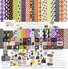 Trick or Treat Paper & Sticker Kit, high resolution cover image, showing 12x12 scrapbook paper and coordinating stickers for scrapbook layouts, photo albums, memory keeping, cards, and paper crafts. Buyer theme: Cute Halloween 12x12 Paper & Sticker Kit. 12x12 Trick or Treat Paper & Sticker Kit with 39 cute Halloween paper designs, 4x4 and 4x6 element sheets and a coordinating spooky-cute sticker sheet