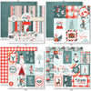 Warm Winter Wishes Paper & Sticker Kit, 12x12 paper designs cover to 6 preview, showing 12x12 scrapbook paper and coordinating stickers for scrapbook layouts, photo albums, memory keeping, cards, and paper crafts. Buyer theme: Winter & Snow Day Scrapbook Paper & Sticker Kit. Warm Winter Wishes Paper & Sticker Kit with winter patterns, snowmen, skiers, snowflakes, cabins, cocoa, deer, journaling cards and coordinating stickers