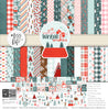 Warm Winter Wishes Paper & Sticker Kit, high resolution cover image, showing 12x12 scrapbook paper and coordinating stickers for scrapbook layouts, photo albums, memory keeping, cards, and paper crafts. Buyer theme: Winter & Snow Day Scrapbook Paper & Sticker Kit. Warm Winter Wishes Paper & Sticker Kit with winter patterns, snowmen, skiers, snowflakes, cabins, cocoa, deer, journaling cards and coordinating stickers. Designed for Snow-day photo albums, Skiing memory pages, Cold-weather journals