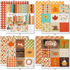 Welcome Fall Collection, 12x12 paper designs cover to 6 preview, showing coordinated Paper & Sticker Kit, full-size Die Cuts, and Sticker Sheet for scrapbook layouts, memory albums, cards, journals, and keepsakes. Buyer theme: Coordinated Fall Scrapbook Collection. Welcome Fall coordinated scrapbook collection with 12x12 paper, stickers and die-cut autumn embellishments. Scrapbook collection, paper and sticker supplies, die cut embellishments, and coordinated memory keeping products